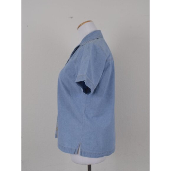 Vintage 90s Blue Embroidered‎ Button Down Blouse - Picture 3 of 8